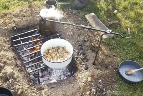 HAND FORGED campfire squirrel cooker fire irons - Image 4