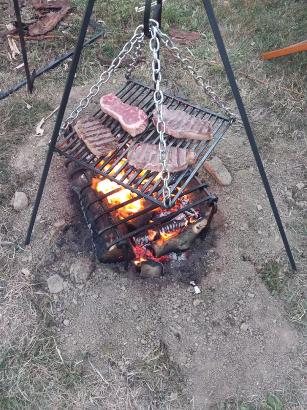 HAND FORGED hanging GRILL campfire cooking heavy duty hanging for tripod - Image 6